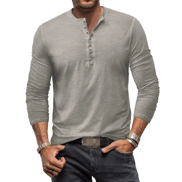 Herren Langarm-Henley-Hemd