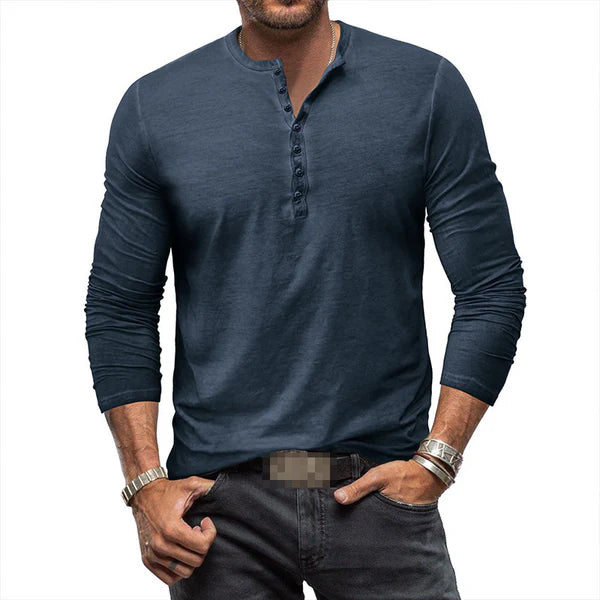 Herren Langarm-Henley-Hemd