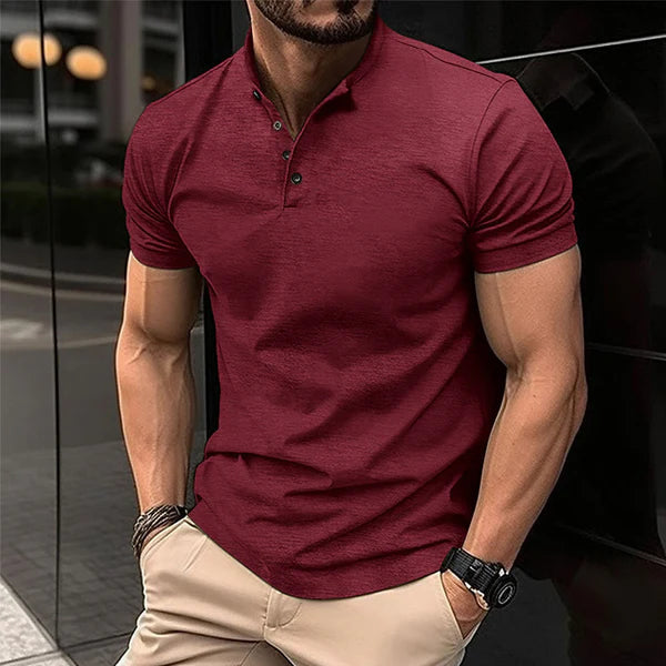 Herren-Polohemd mit Henley-Kragen mit Knopfleiste