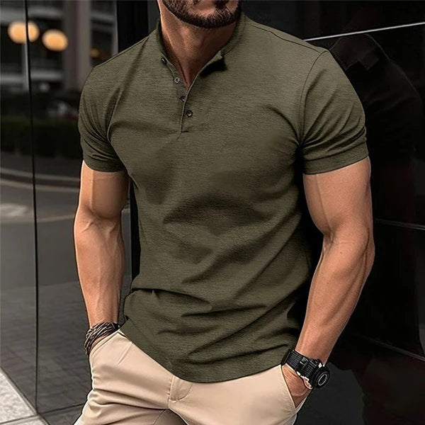 Herren-Polohemd mit Henley-Kragen mit Knopfleiste