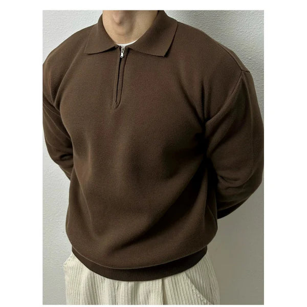 Eleganter Herrenpullover aus Merinowolle mit halbem Reißverschluss