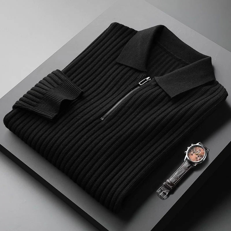 Herren Luxus Polo Pullover mit Reißverschluss