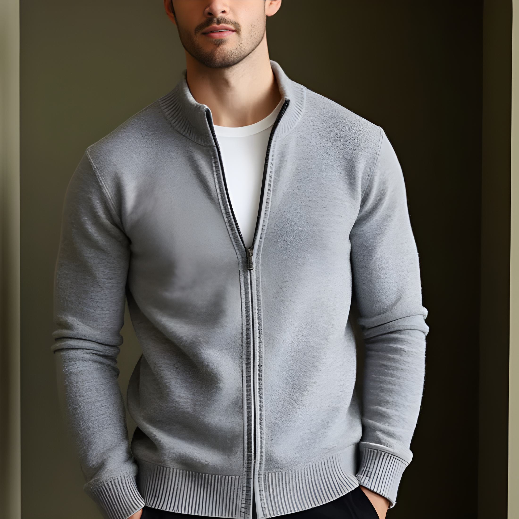 Herren Merino-Woll-Luxus-Strickjacke mit Reißverschluss