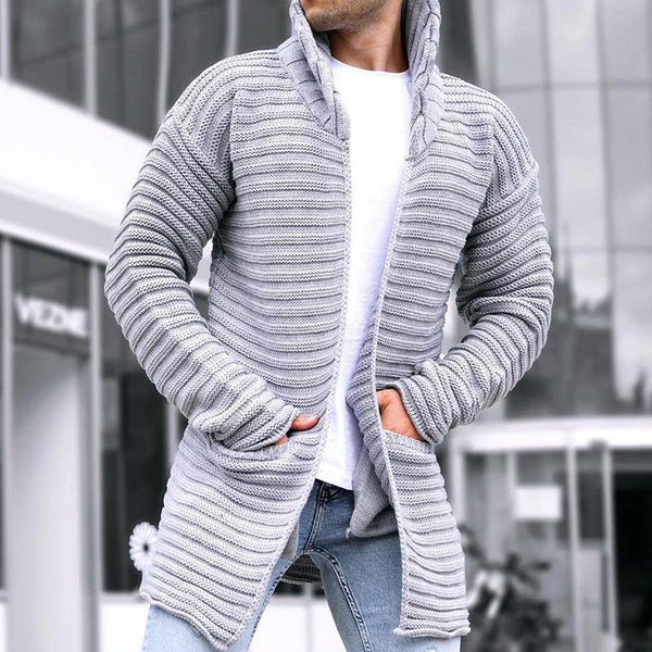 Mittellange Strickjacke mit Stehkragen für Herren