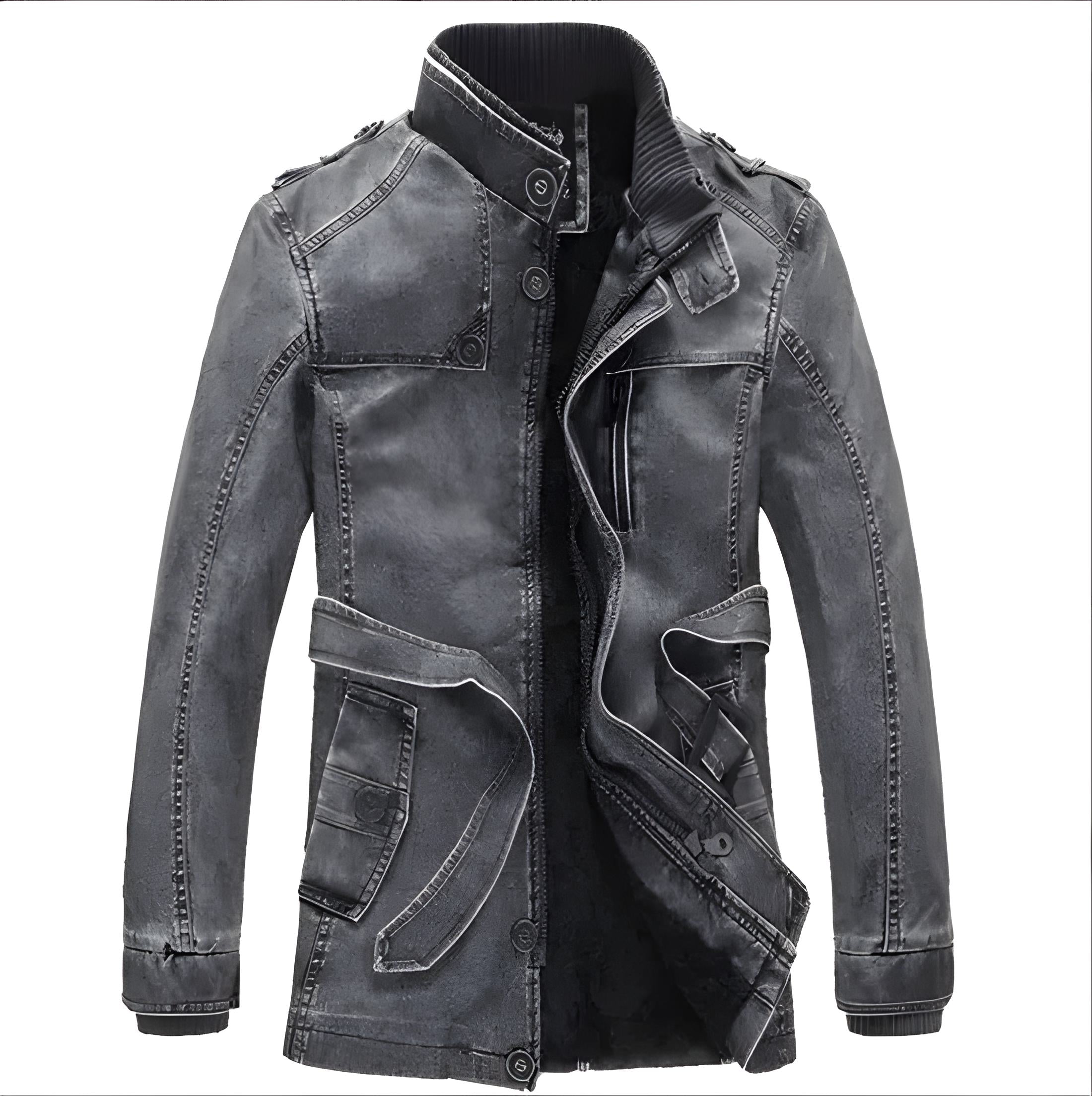 Herren Leder Vlies Winterjacke