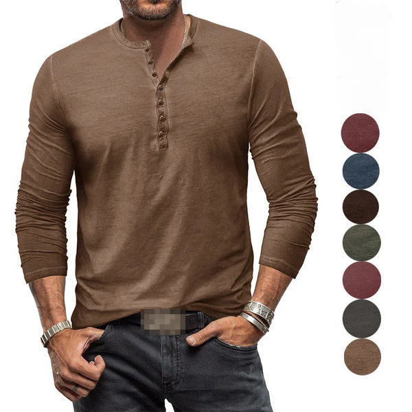 Herren Langarm-Henley-Hemd