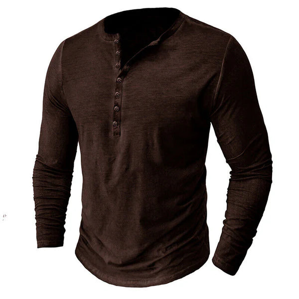 Herren Langarm-Henley-Hemd